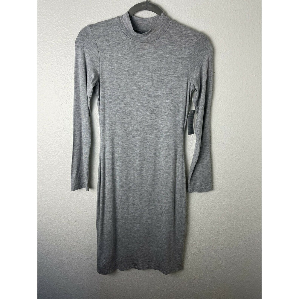 Velvet Torch Women's Gray Lined Solid Mock Neck Long Sleeve Midi Dress Medium M‎